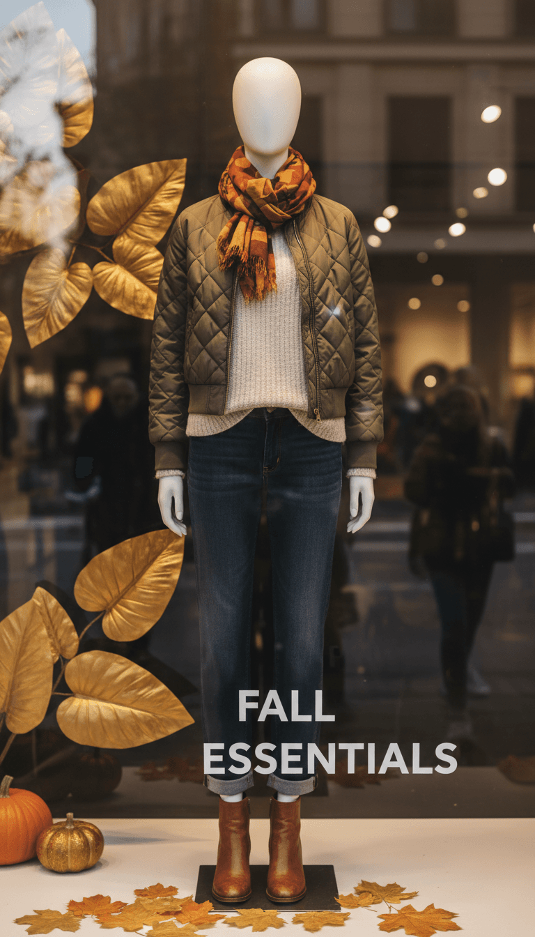 Fall outfit with jacket and boots on mannequin