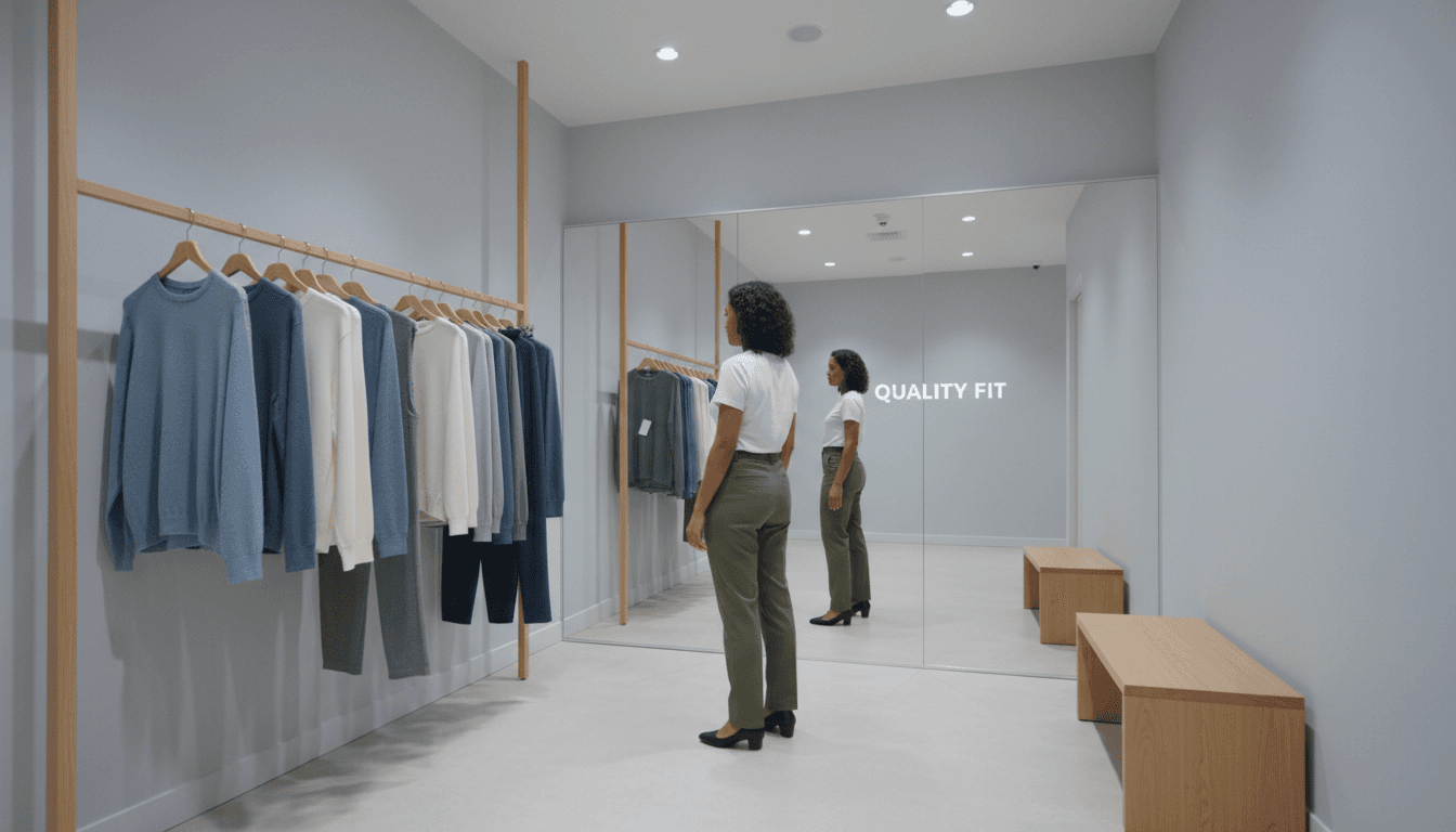 Friendly customer browsing clothes in a bright modern store