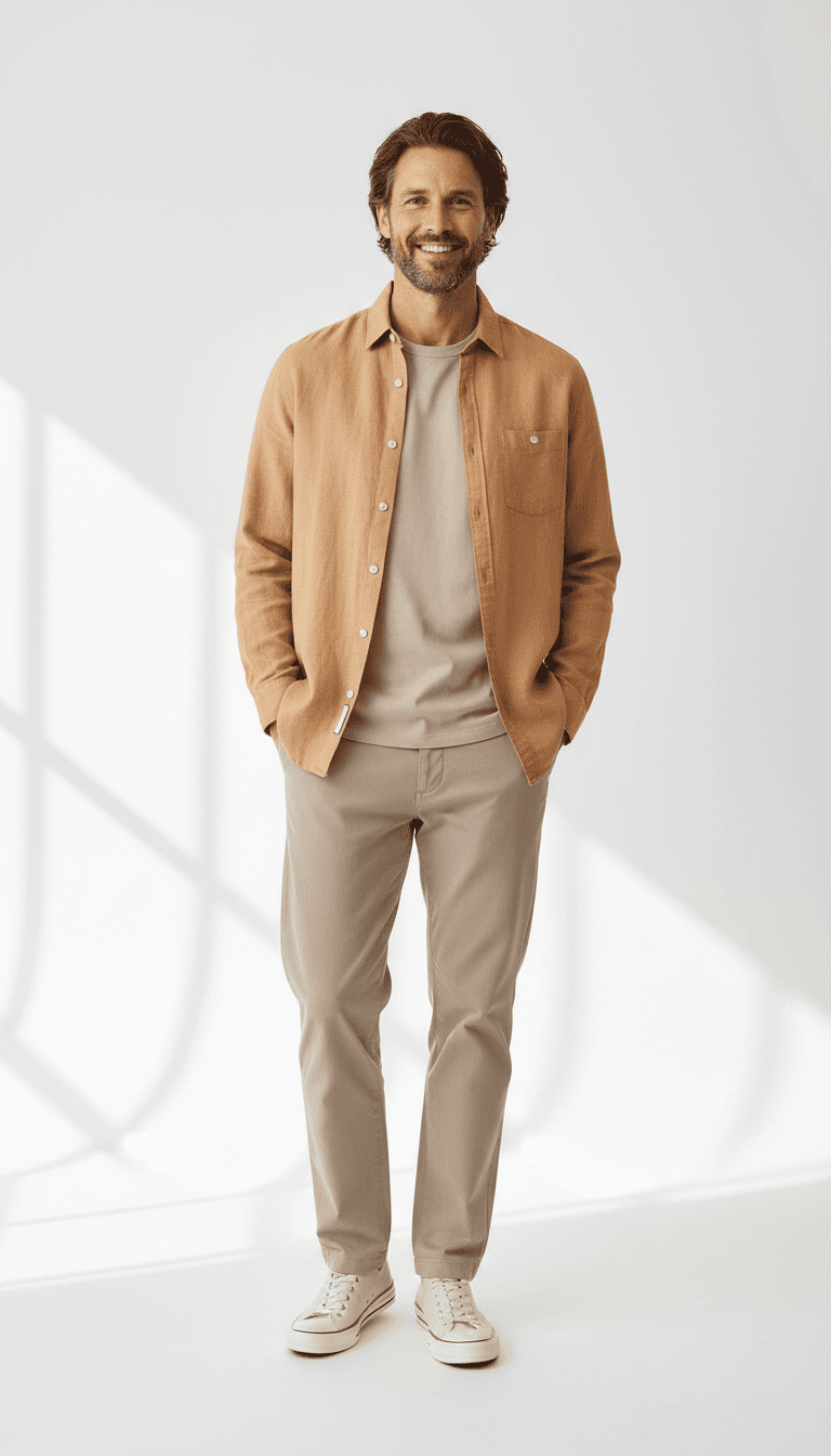 Man in a lightweight linen blazer styled for warm summer days